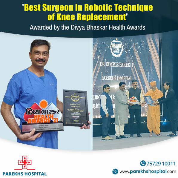 Dr. Dimple Parekh has been recognized by the Divya Bhaskar Health Awards as the best surgeon in robotic knee replacement.